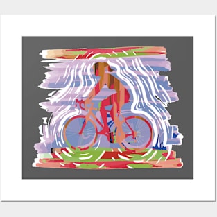 Vintage Sunset Mountain Biking Gift for Women Posters and Art